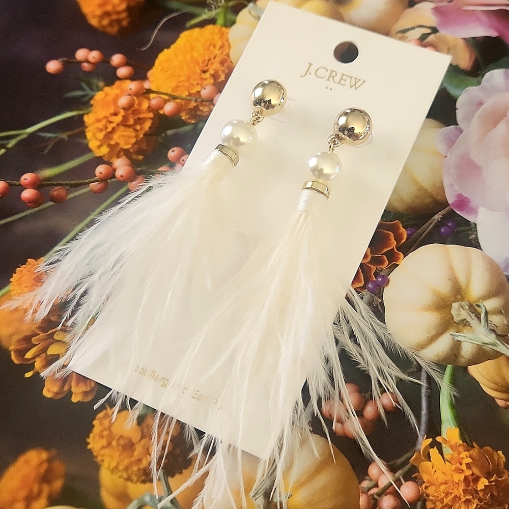 J. Crew Elegant Feather Statement Earrings